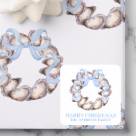Preppy Coastal Oyster Bow Krans Kerstmis Vierkante Sticker