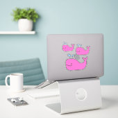 Preppy Coastal Pink Whales Sticker (Laptop op bureau)