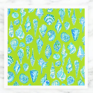 Preppy Coastal Sea Shells aan de Lime Green Seasid Servet