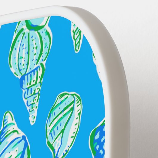 Preppy Coastal Sea Shells op Blue Seaside Monogram Pickleball Paddle (Links Detail)