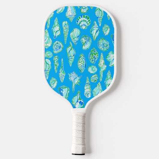Preppy Coastal Sea Shells op Blue Seaside Monogram Pickleball Paddle (Achterkant)