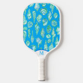Preppy Coastal Sea Shells op Blue Seaside Monogram Pickleball Paddle (Voorkant)