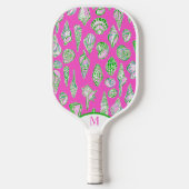 Preppy Coastal Sea Shells op Roze Seaside Monogram Pickleball Paddle (Voorkant)
