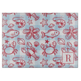 Preppy Coastal Seafood Gingham Kitchen Decor Snijplank