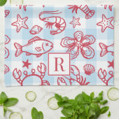 Preppy Coastal Seafood Gingham Kitchen Decor Theedoek (Gevouwen)