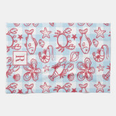 Preppy Coastal Seafood Gingham Kitchen Decor Theedoek (Horizontaal)