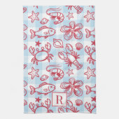 Preppy Coastal Seafood Gingham Kitchen Decor Theedoek (Verticaal)