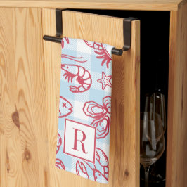 Preppy Coastal Seafood Gingham Kitchen Decor Theedoek