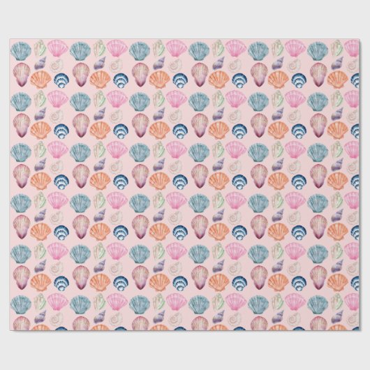 Preppy Coastal Seashell Roze Inpakpapier Roll (Vlak)