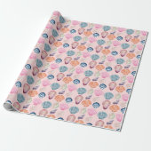 Preppy Coastal Seashell Roze Inpakpapier Roll (Uitgerold)