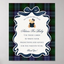 Preppy Coquette Bow Bear Shower Advice for Baby Poster