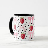 Preppy Coquette Bow Mug Pois de fraises (Devant gauche)