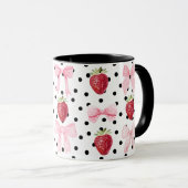 Preppy Coquette Bow Mug Pois de fraises (Devant droit)