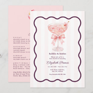Preppy Coquette Bubbles & Besties Bachelorette Kaart
