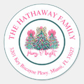 Preppy Coquette Kerstbomen Adreslabel Ronde Sticker (Voorkant)