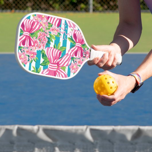Preppy Coquette Roze Bows Monogram Pickleball Paddle (Insitu)