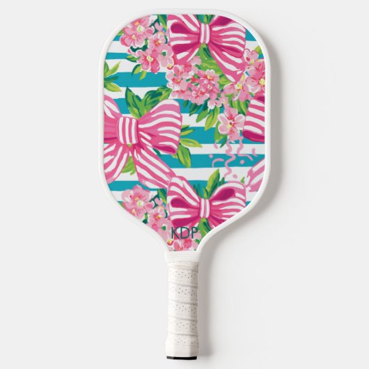 Preppy Coquette Roze Bows Monogram Pickleball Paddle (Achterkant)