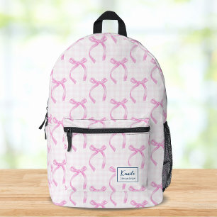 Preppy Coquette Roze Lint Boog Aangepaste Naam Bedrukte Rugzak