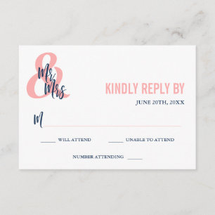 Preppy Coral & Navy M. & Mme Wedding RSVP