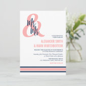 Preppy Coral & Navy Mr & Mr Wedding Kaart (Staand voorkant)