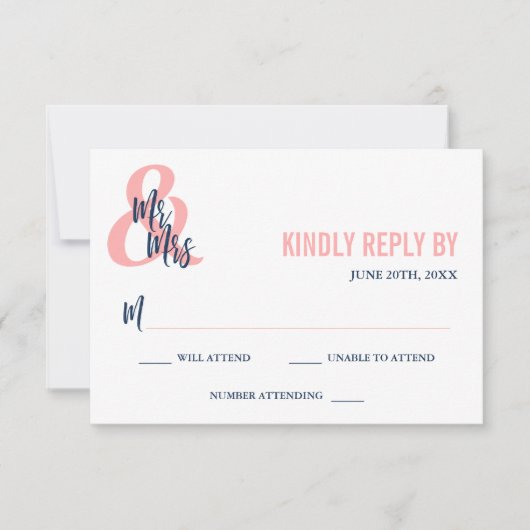 Preppy Coral & Navy Mr & Mrs Wedding RSVP (Devant)
