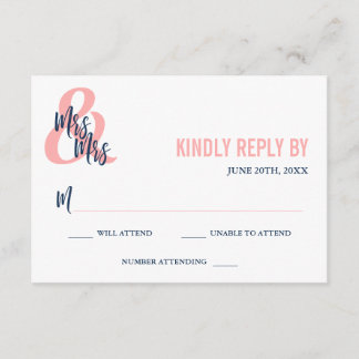 Preppy Coral & Navy Mrs. & Mrs Wedding RSVP