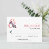 Preppy Coral & Navy Mrs. & Mrs Wedding RSVP (Staand voorkant)