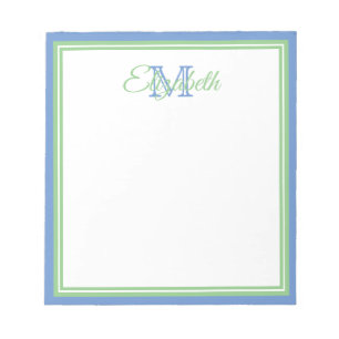Preppy Cornflower Blue en Sage Green Monogram Notitieblok