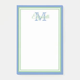 Preppy Cornflower Blue en Sage Green Monogram Post-it® Notes