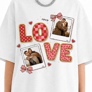 Preppy Couple Valentine Glitter Photo valentines T-shirt