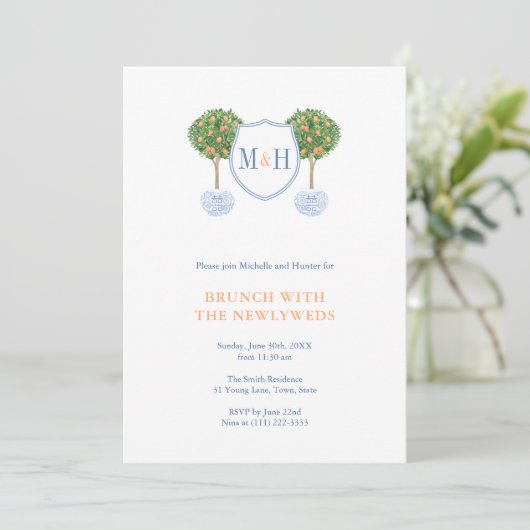 Preppy Couples Monogram Passen getrouwd Brunch Par Kaart (Staand voorkant)