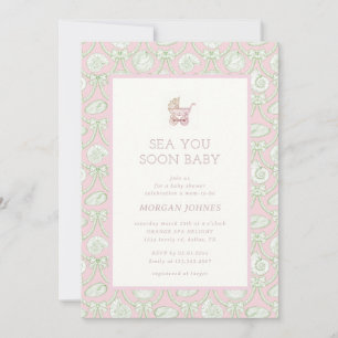 Preppy Couquette Kust Baby Shower Uitnodiging