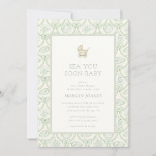 Preppy Couquette Kust Baby Shower Uitnodiging