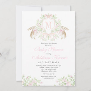 Preppy Crest konijn Baby Shower Uitnodiging