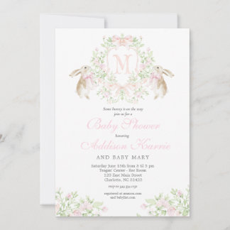 Preppy Crest konijn Baby Shower Uitnodiging