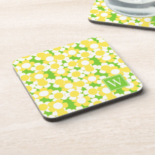 Preppy Daisy Bloom – Geel & Limoen Monogram Bier Onderzetter