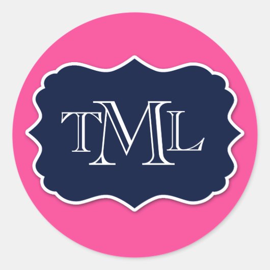 Preppy drie Initiaal Monogram en Lijst Ronde Sticker (Voorkant)