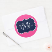 Preppy drie Initiaal Monogram en Lijst Ronde Sticker (Envelop)
