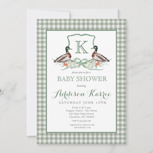 Preppy Duck En vichy Crest Baby shower Invitation (Devant)