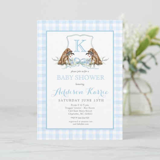 Preppy Duck En vichy Crest Baby shower Invitation (Debout devant)