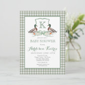 Preppy Duck Gingham Crest Baby shower uitnodiging (Staand voorkant)