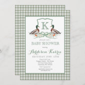 Preppy Duck Gingham Crest Baby shower uitnodiging (Voorkant / Achterkant)