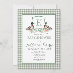 Preppy Duck Gingham Crest Baby shower uitnodiging