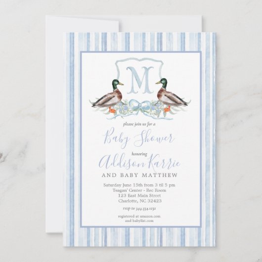 Preppy Duck Gingham Crest Baby shower uitnodiging (Voorkant)