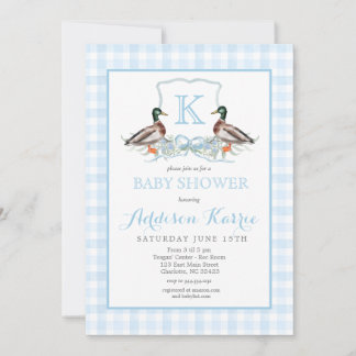 Preppy Duck Gingham Crest Baby shower uitnodiging