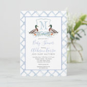 Preppy Duck Gingham Crest Baby shower uitnodiging (Staand voorkant)