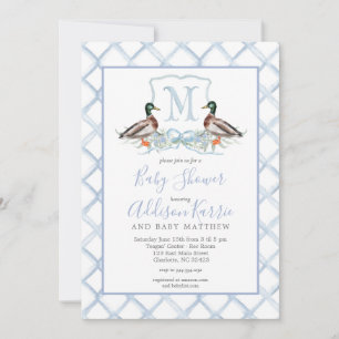Preppy Duck Gingham Crest Baby shower uitnodiging