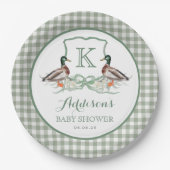 Preppy Duck Gingham Crest Baby shower uitnodiging Papieren Bordje (Voorkant)