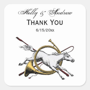 Preppy Equestrian Paard Springend Door Hoorn Kleur Vierkante Sticker
