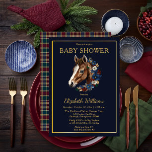 Preppy Equestrian Veulen Bloemen Plaid Baby show Kaart